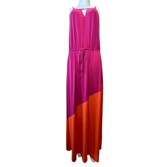 Laundry by Design Colorblock Maxi Dress Summer Tie Waist Pink Orange M Was $148 - Picture 1 of 9